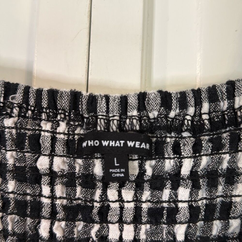 Who What Wear black linen gingham puff sleeve cropped blouse  large - Picture 5 of 10